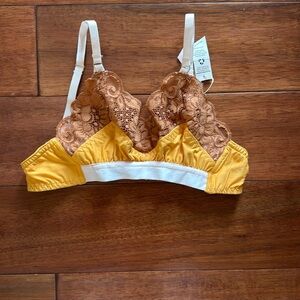 NWT We Are HAH X Free People Lounge Bralette Lace Yellow/Brown Sz XS